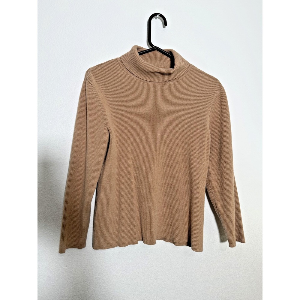 Coldwater Creek Ribbed Turtleneck Sweater Women's PL Petite Large Tan Knit